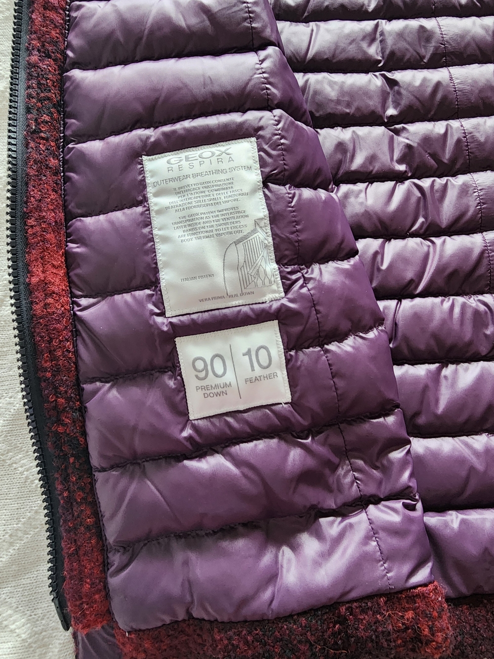 Geox Women’s Hooded Wool-Blend Coat with Quilted Lining - Red/Purple - Picture 2 of 5